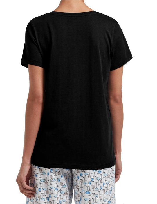Hue Women's Short Sleeve V-Neck Sleep Tee Black Size XL NWT