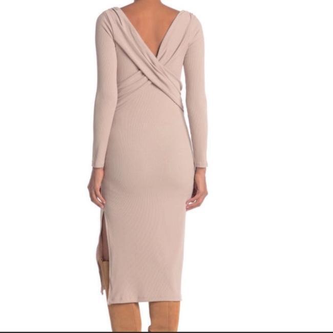 ASTR Cross Back Long Sleeve Ribbed Midi Dress in Nude size M