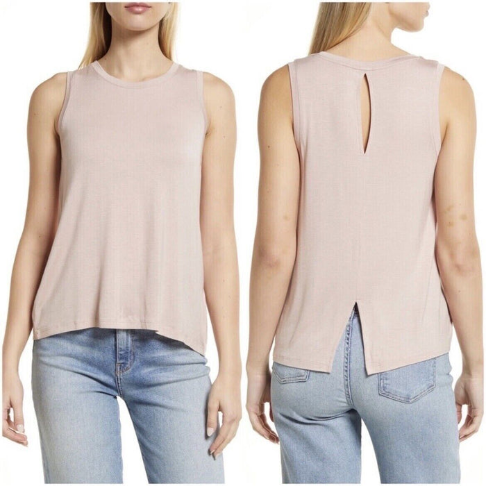 Nordstrom’s Halogen Crewneck High-Low Tank in Pink Adobe M