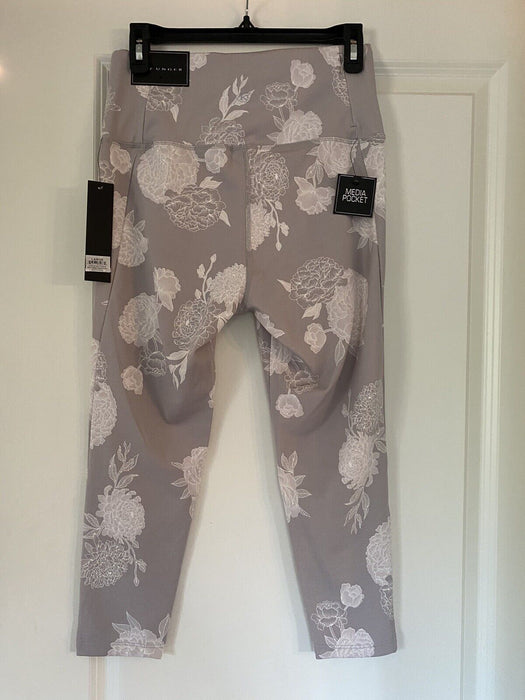 Kay Unger Women's Leggings Stretch Yoga Pants Grey Floral Size L $58