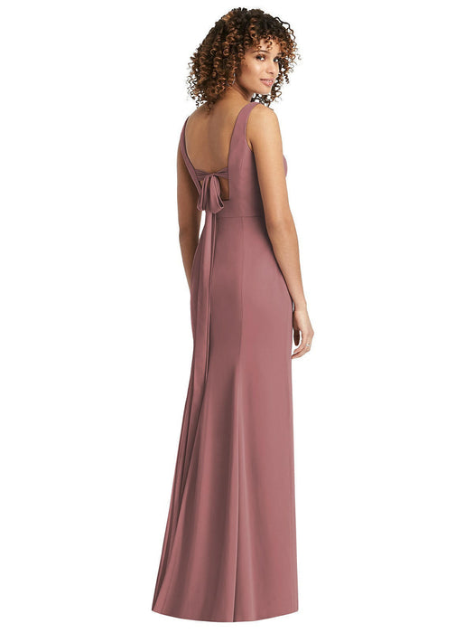 Social Bridesmaids Luxe Chiffon V-Neck Tie Back Trumpet Gown Rosewood Size 4