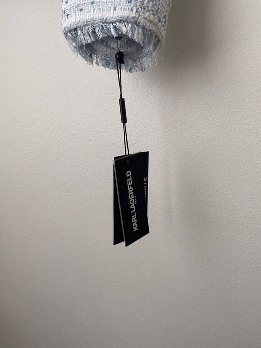 Karl Lagerfeld Paris Woman's Tweed Fringe Suit Jacket Blazer In Blue Size 10