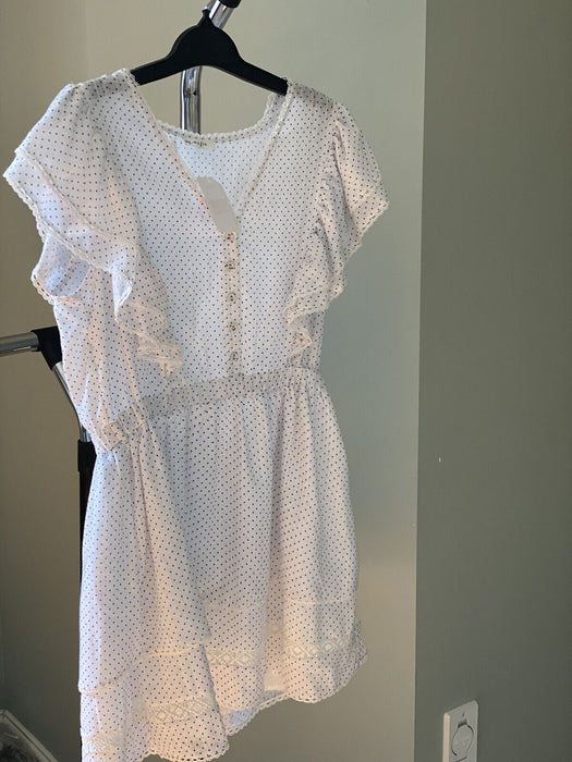 MARSIE Women's White Navy Polka Dot Tiered Dress sleeve ruffle size L