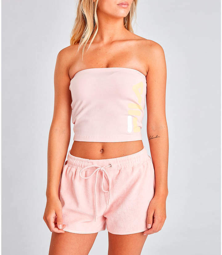 Fila Teodora Banded Tube Top Logo Stretch Cotton Jersey Crop Bandeau Pink M