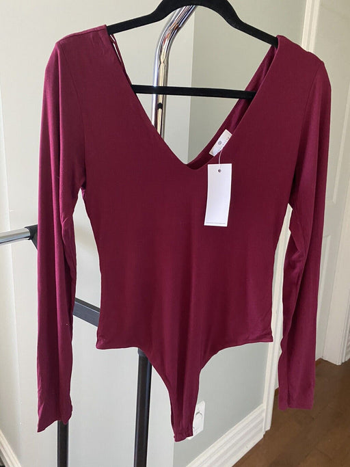Socialite women's  V Neck Double Layer Bodysuit Size M in burgundy