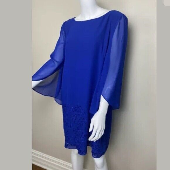 Tahari Arthur Women's Chiffon Shift Dress Brilliant Blue Size 12 $189 NWT
