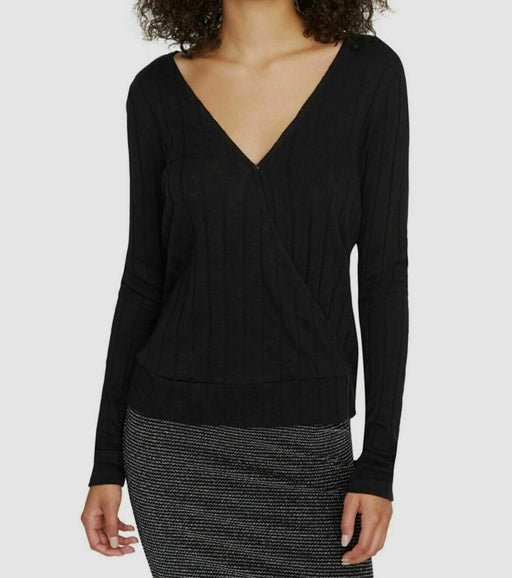 Sanctuary Polina Ribbed Wrap Top Size XL Long Sleeve T-Shirt Black NWT $69