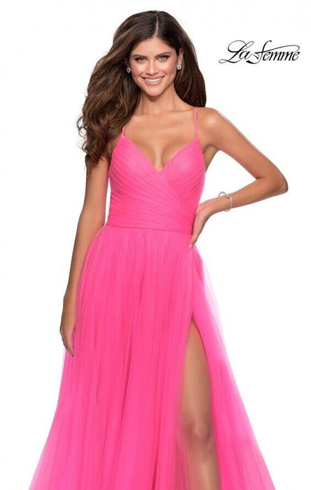 La Femme 28561 Neon Light Tulle women's Gown Dress SZ 8 NeonPink