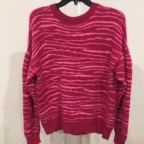 Free Press Fuchsia Zebra Pink Punch Tiger Stripe Balloon Sleeve Sweater Size L