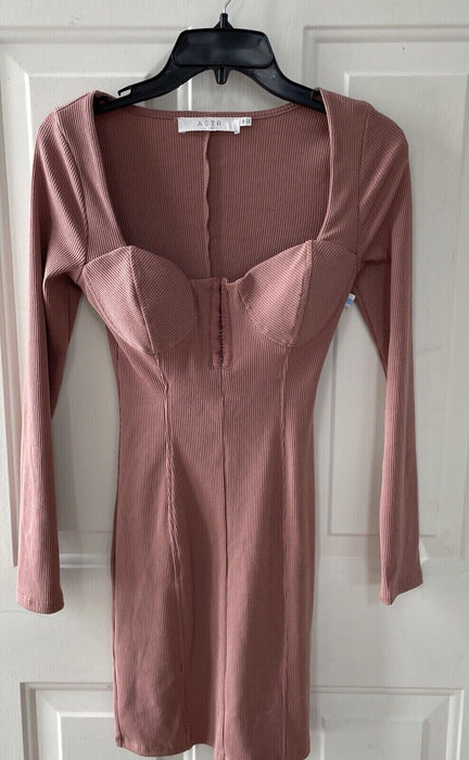 ASTR The Label Women's Bodycon Ribbed Hook & Eye Mini Dress Blush Pink Size XS