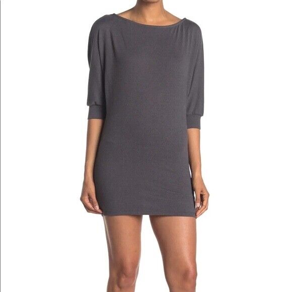 Max & Ash Boat Neck Mini Dress Elbow Sleeves Black Size L