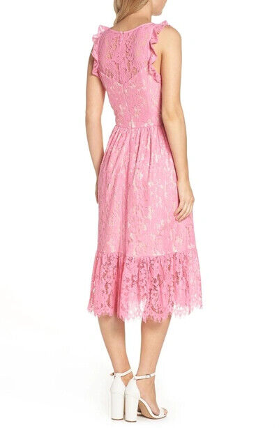 Eliza J Ruffle Lace Midi Sleeveless Dress In Pink Size 0
