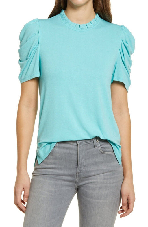 Gibsonlook Top Knit Ruffle Neck short sleeve  in  Aqua Women size XXL