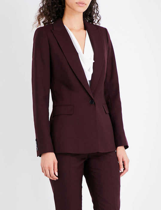 Reiss Women's Lissia One Button Wool Blazer Jacket In Berry Red Size 0 US $824