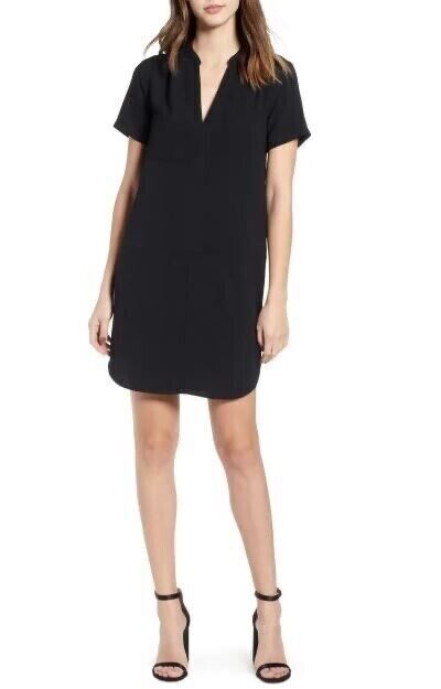 All In Favor Hailey Black Crepe Shift Mini Dress Business Casual Size XS NEW