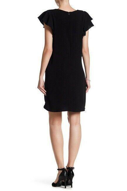 Bobeau Ruffle Sleeve Crepe Shift Dress In Black Size XS