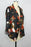 14th & Union Womens Notch Lapel Trapeze Jacket Black Floral 3/4 Sleeve Draped XS