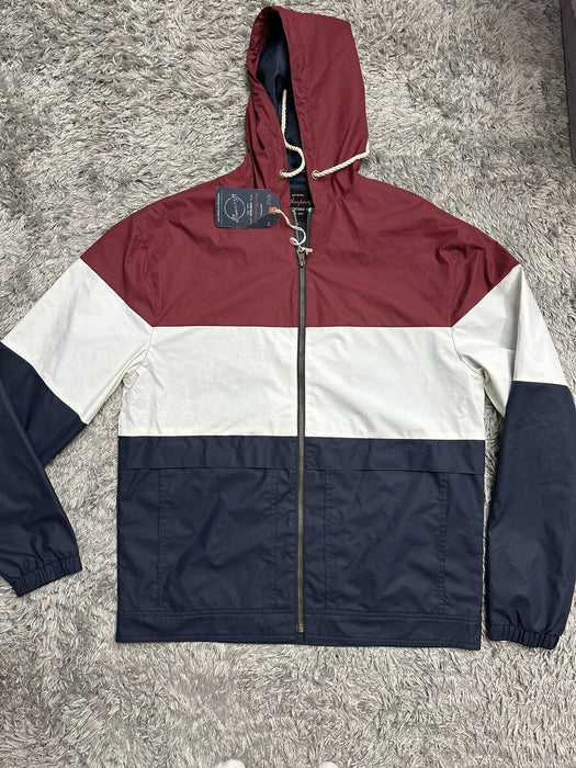 Men's WP Weatherproof Hooded Full Zip Rain Jacket Raincoat Coat color block M