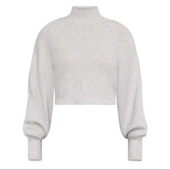 BCBGMAXAZRIA Long Sleeve Turtleneck Cropped Sweater In Light Dove Size L $178
