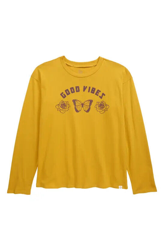Treasure & Bond Kids Oversized Graphic Tee In Yellow Mineral Good Vibes Size XL