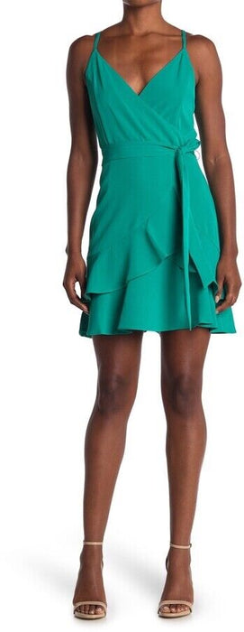 Sage Collective Sleeveless Ruffled Wrap Mini Dress In Teal Green Size 14