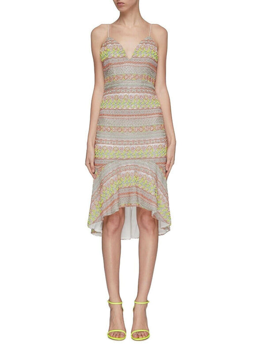 ALICE + OLIVIA $1298 Neon Amina All Over Embroidery Sweetheart Neck Dress 2 US
