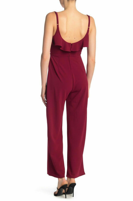 ROW A Sleeveless Ruffle Trim Wide Leg High Waist Long Jumpsuit Red Size L