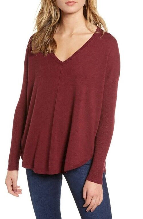 Trouve Everyday V Neck Long Sleeve Sweater In Burgundy London Size M
