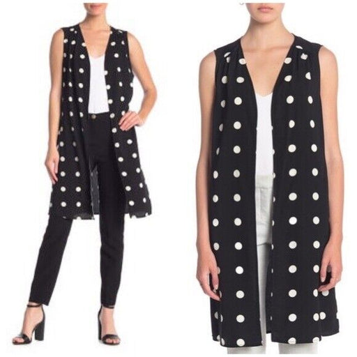 Pleione Polka Dot Print Duster Vest Dress Top Black/White Size L