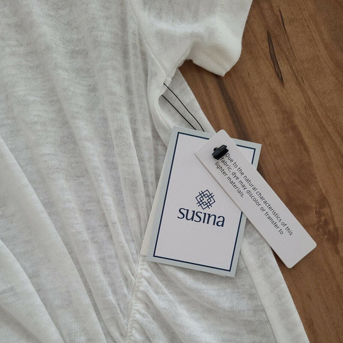 Susina Women's Ruched Burnout T-Shirt Round Neck In White Snow Size S
