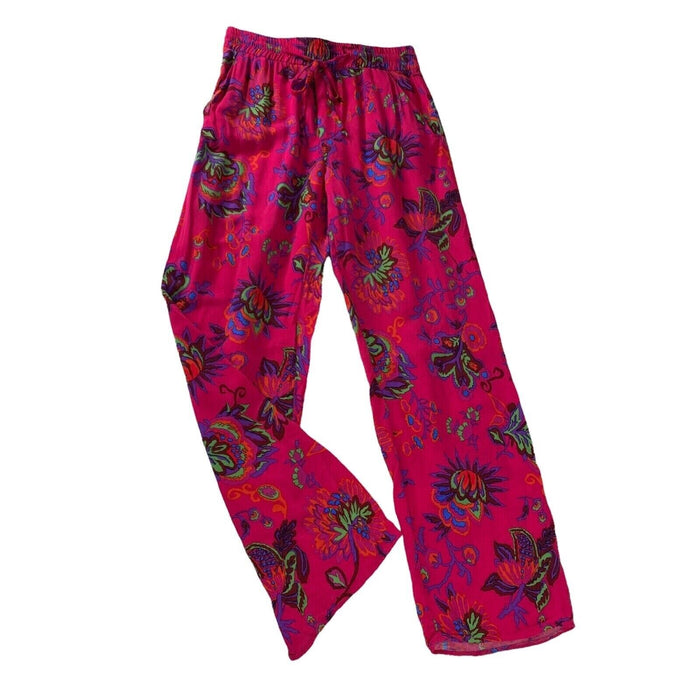 Catherine Malandrino Festive Printed Soft Pants Floral Pink Straight Size L