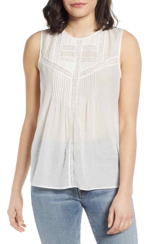 Hinge Women's Sleeveless Lace Inserts Top In Ivory Size XXS