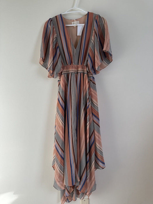MELLODAY women's Striped Flutter Sleeve Maxi Dress Size S