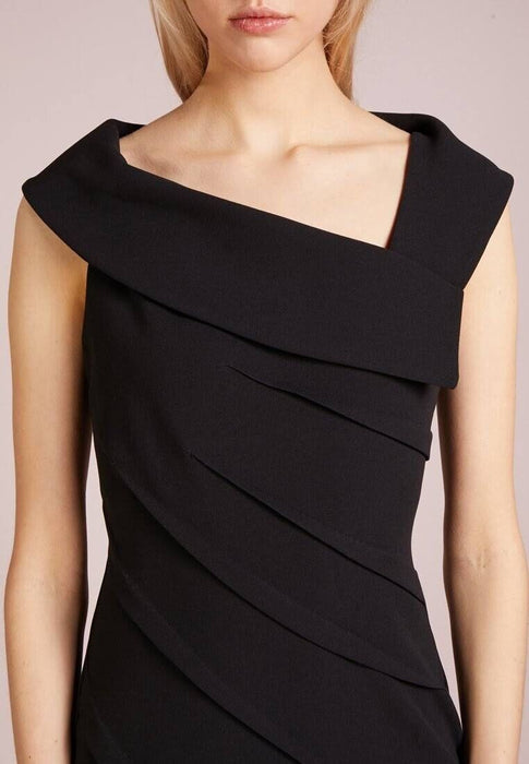 DKNY Asymmetrical-Collar Black Work Sheath Dress size 2 in black