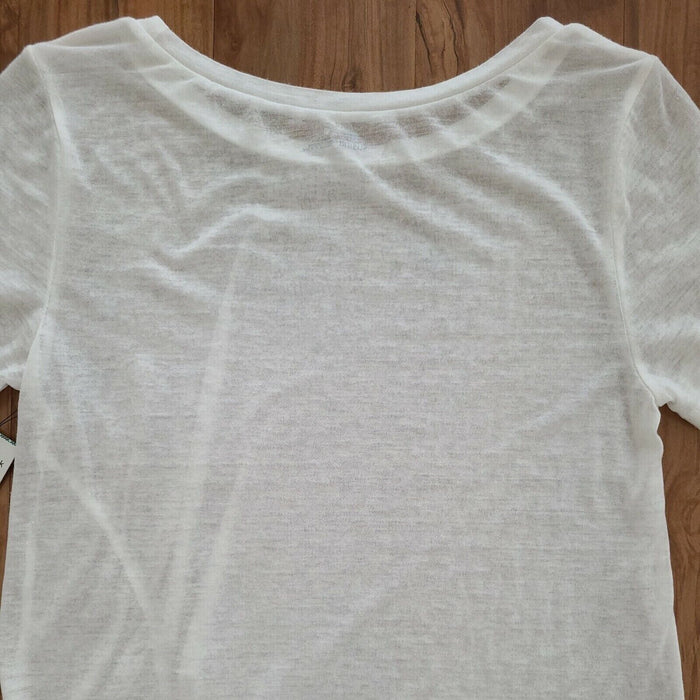 Susina Women's Ruched Burnout T-Shirt Round Neck In White Snow Size S