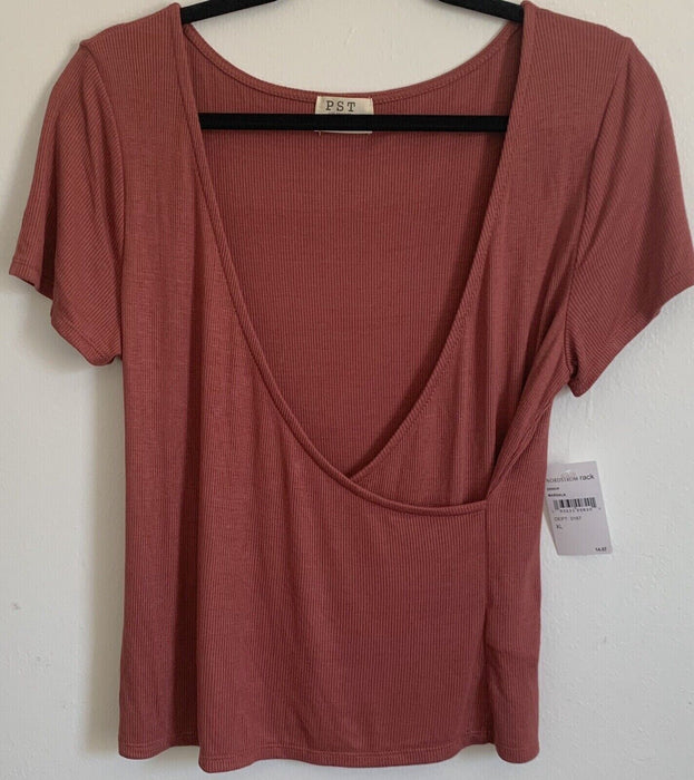 PST By Project Social T Women's Short Sleeve Surplice Top In Marsala Red Size L