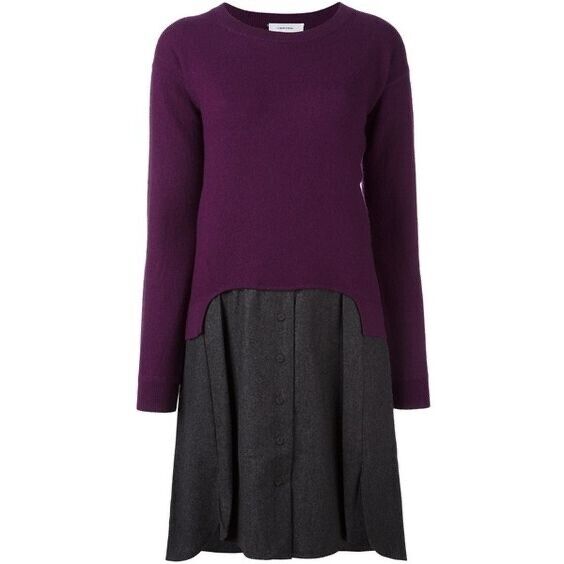CARVEN 580$ Woman Layered Wool Dress knee length Violet size 4