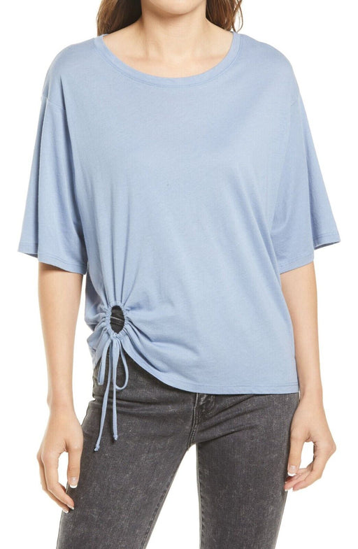 Treasure & Bond Women's Ruched Keyhole T-Shirt Blue Stonewash Size L