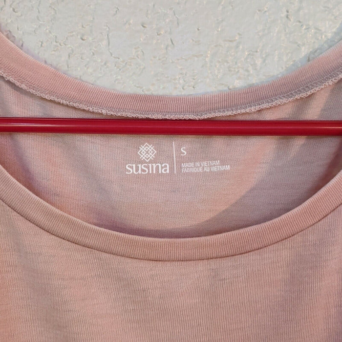Susina Women's Ruched Burnout T-Shirt Burnout Pink Adobe Round Neck Size S