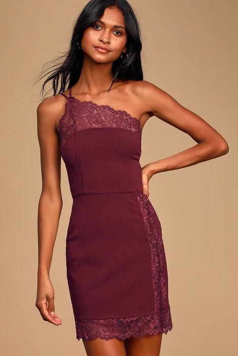 Free People Intimately Maroon Premonitions Bodycon One Shoulder Dress Size XS