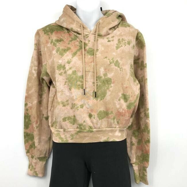 AFRM Cropped Long Sleeve Hoodie Sweatshirt In Camo Tie Dye Blush Olive Size M