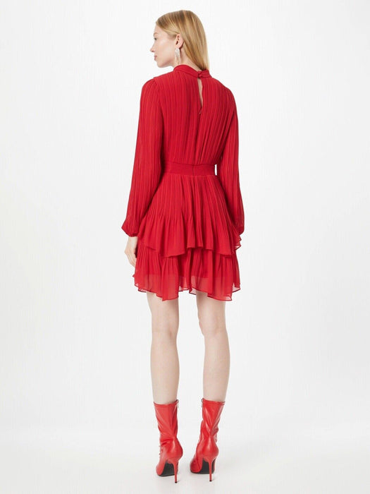 Ever New women Delphine Pleated A-Line Dress mock neck in red size 2
