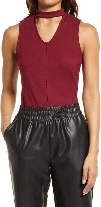 Halogen Cutout Mock Neck Top Womens Size L in Burgundy Stem