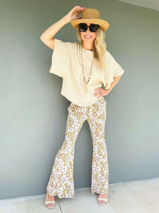 Free People Women's Can't Take My Eyes Off Of You Floral Flare Pants Tea Size XS