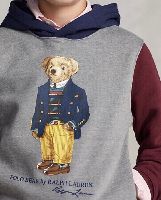 Polo Ralph Lauren Boys Polo Bear Color-Blocked Fleece Hoodie Gray Size 3
