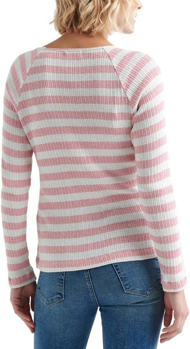 Lucky Brand Women's Lace Up Henley Top In Pink White Stripe Size M