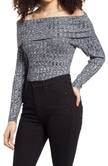 AFRM Turtleneck Long Sleeve Sweater Bodysuit Grey Marled Noir Size M