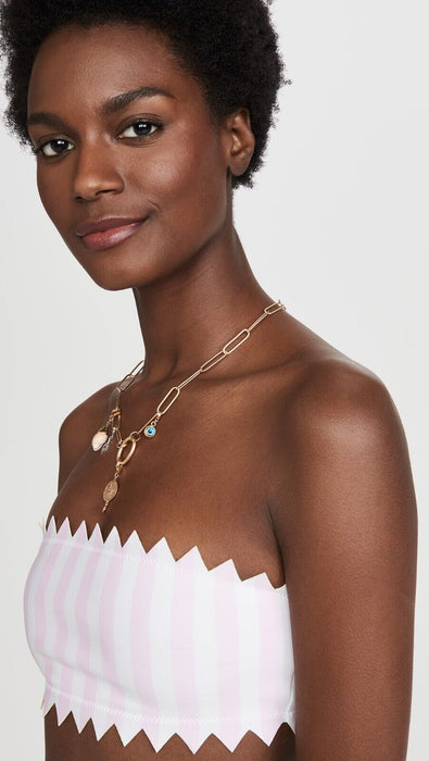 Onia Wilma Bandeau Bikini Top And Bottoms Stripe Blue Bell Size Small