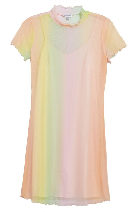 Love, Fire Junior Rainbow Mesh Short Sleeve Minidress In Rainbow Colour Size S