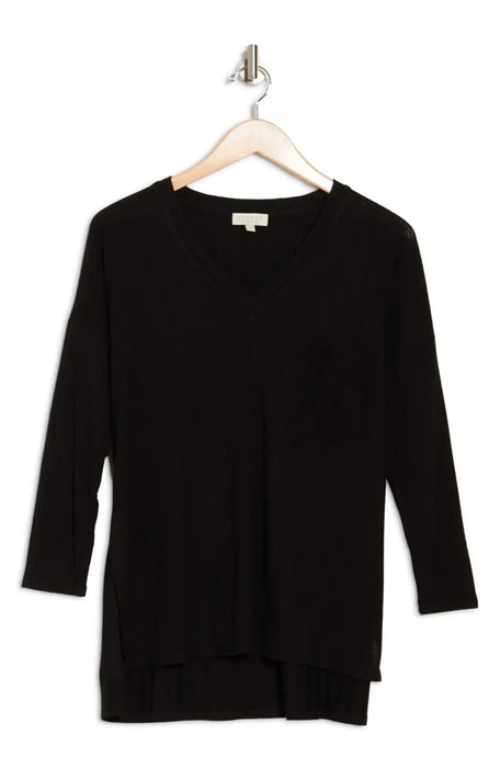 STATUS CHENAULT V-neck Ribbed Tunic Top In Black 68$ size M